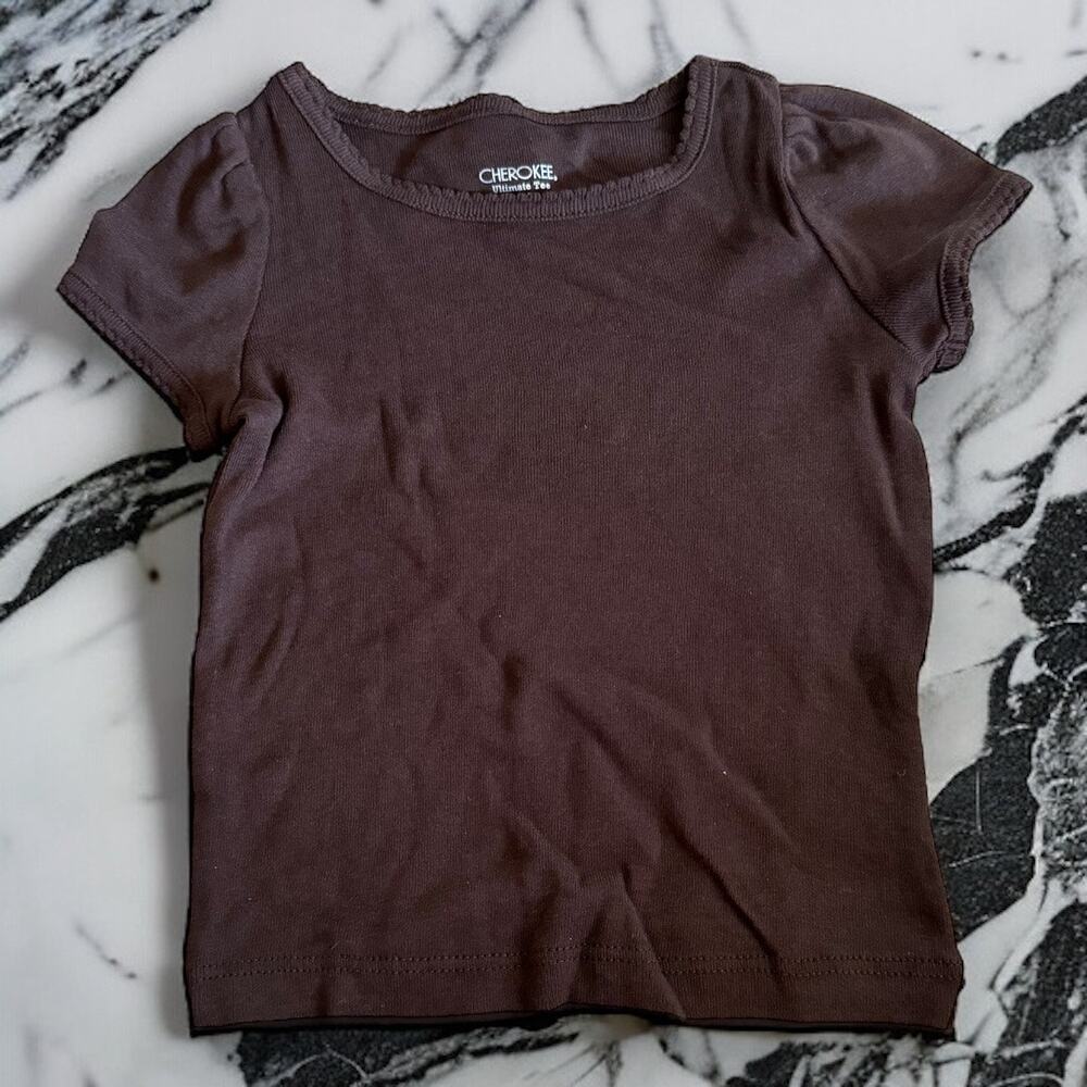 Cherokee Girls Tee Sz 12 Mo Brown Short Sleeve Solid Basic 100% Cotton Knit NEW
